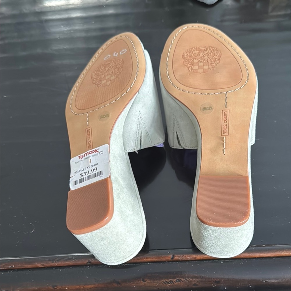 Vince Camuto Stephana Gray Suede Mules with Rounded Open Toe - Picture 5 of 5